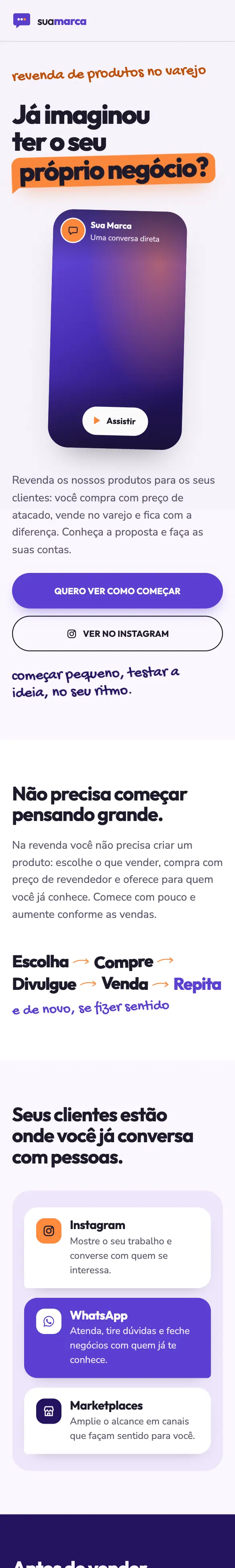 Página Seu próprio negócio